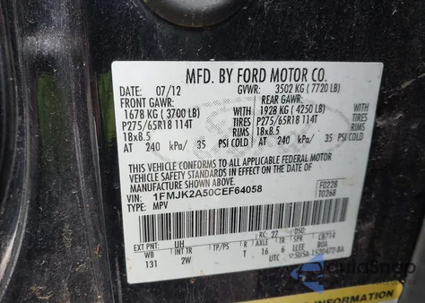 2012 Ford Expedition El Limited из США, поврежденный, VIN 1FMJK2A50CEF64058